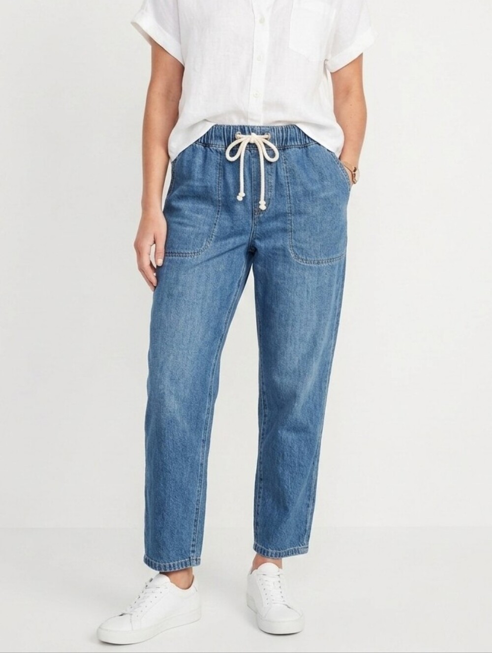 J.Crew Blue Denim Jogger Jeans Women's Size 29 Elastic Waist Drawstring
